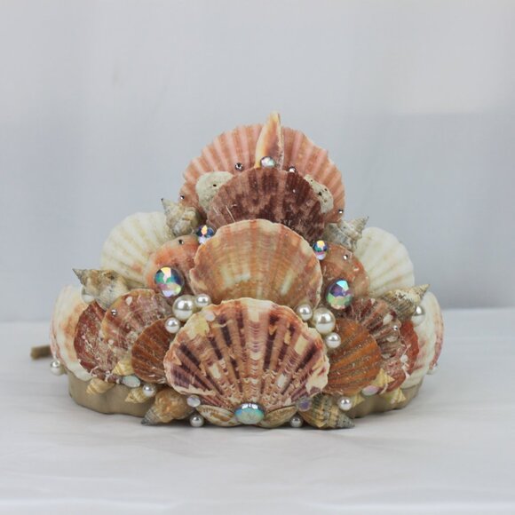 Mermaid Seashell Pearl Crown with Ties Handcrafted main image 9